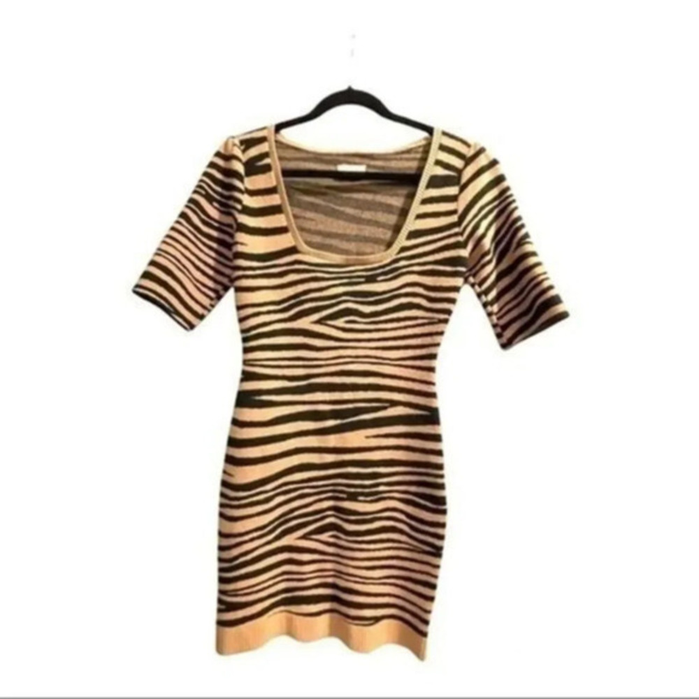 Le Rumi knit animal print bodycon square neck short sleeve mini dress S NWOT